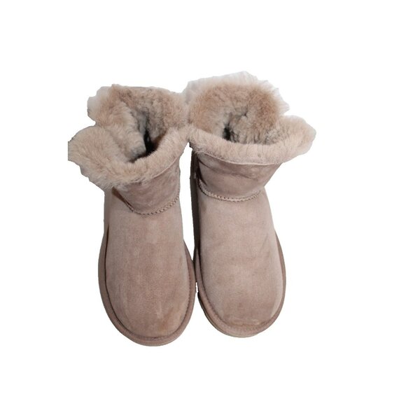 Womens UGG Mini Bailey Button II Boot 1016422 Hickory Brown Suede 37 US Size 6 - Picture 4 of 10